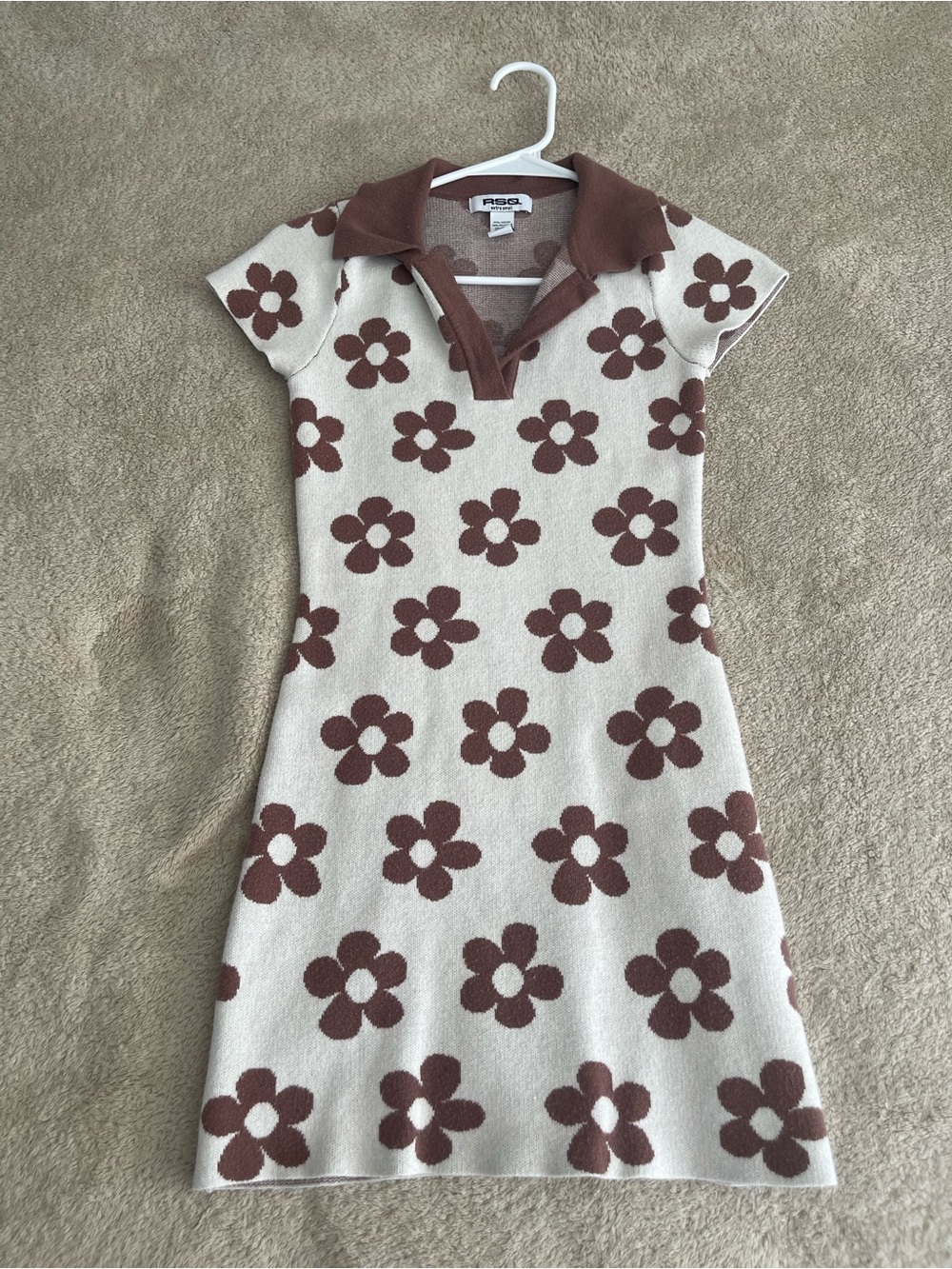 RSQ Cream Mini Dress with Brown Floral Pattern